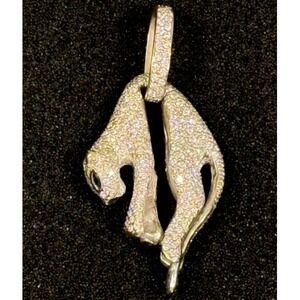 18K White Gold Diamond and Sapphire Eyed Hanging Panther Pendant with Appriasal